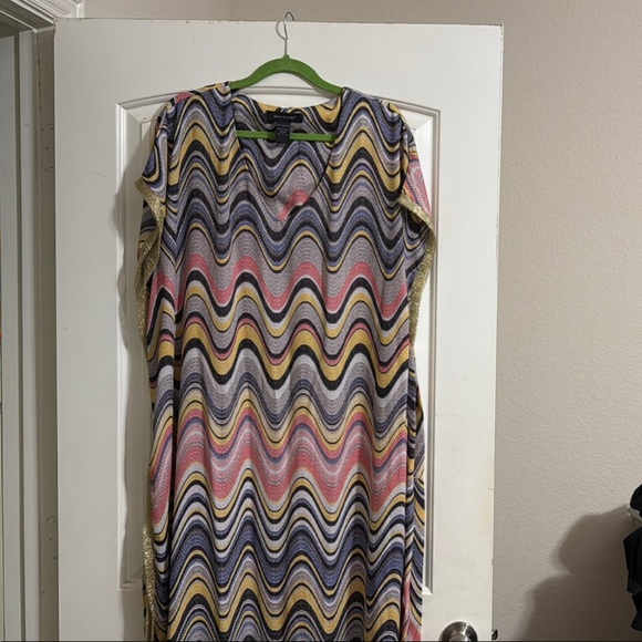 NWOT Gold trimmed Multicolor Wave Pattern Swim Coverup w/Strap/belt - Picture 1 of 4